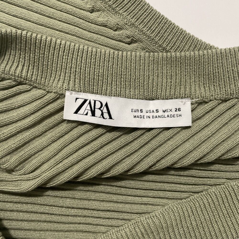 Zara Women's Ribbed One Shoulder Crop Tank Green Size Small Stretch Festival - Picture 7 of 8